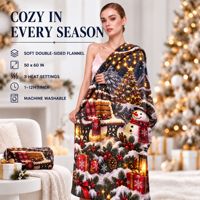 Couverture Polaire Personnalisée de Noël en Flanelle, Motif Arbre, Bonhomme de Neige, Chaussette de Noël, Pain d'Épices – Couverture Douce et Chaude en Gros