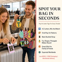 Étiquette de bagage personnalisée en gros pour l'art, lettres de l'alphabet A-Z, en PVC ultra-léger, anti-perte, pour sac de voyage, avec logo OEM, cadeau coloré