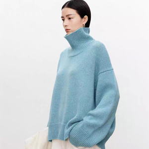 Maglione di puro Cashmere 100% a collo alto pesante e spesso da <span class=keywords><strong>donna</strong></span> allentato maglione lavorato a maglia a vento pigro. - Product Image 2