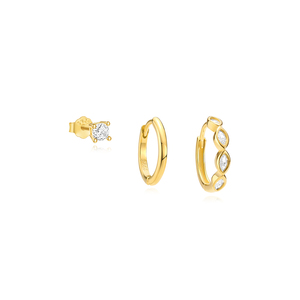 Boucles d'oreilles créoles en forme de U pour usage quotidien, en argent sterling 925 plaqué or 18 carats, avec perles et étoiles, pour femmes - Product Image 4