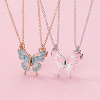 Collier pendentif cœur magnétique avec breloque papillon et motif cœur émaillé pour couples, meilleurs amis pour toujours (BFF) et enfants