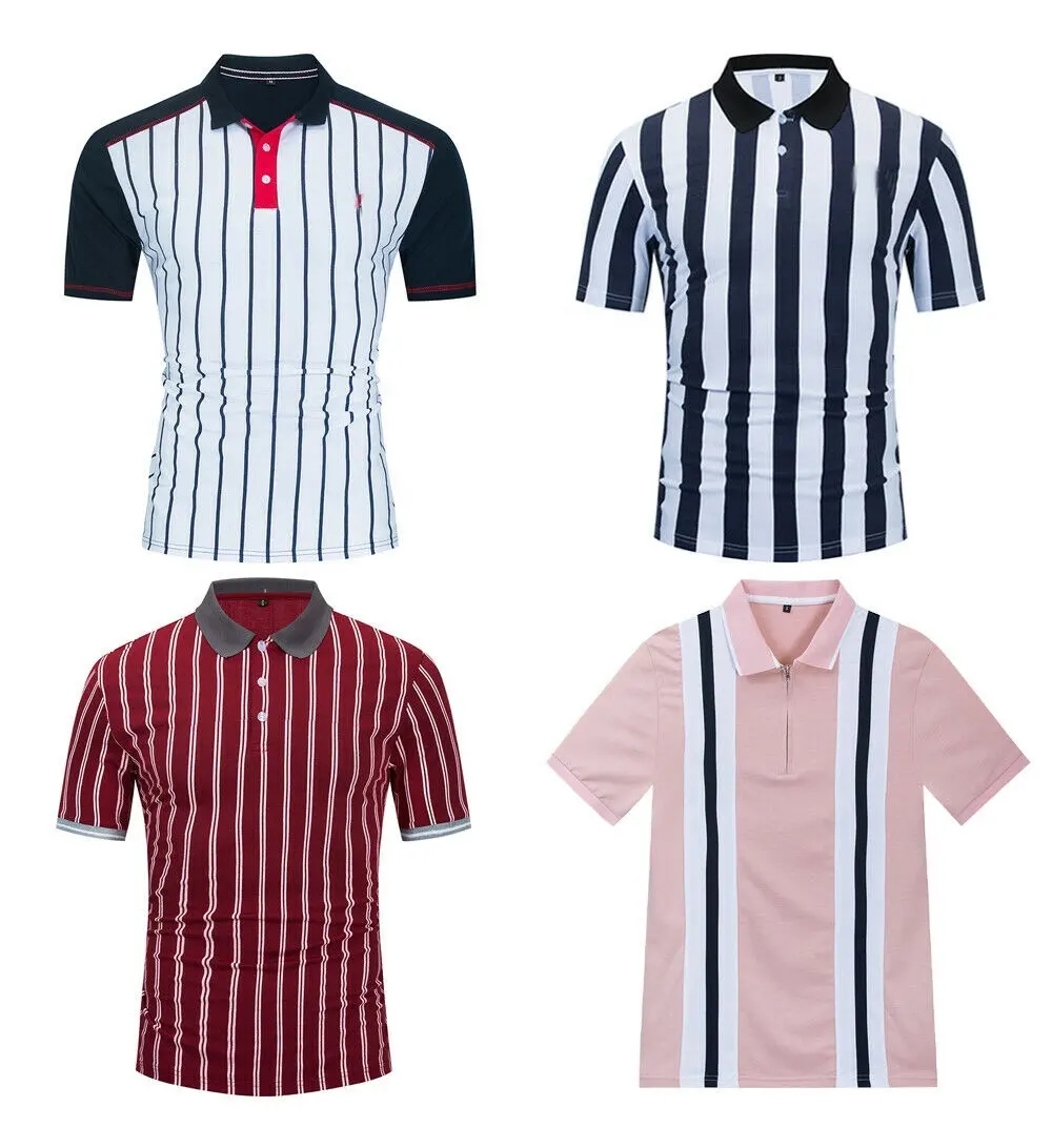 Polo Shirt Short Sleeve Embroidered Polos Striped Cotton T Shirt