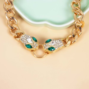 Collier Haut de Gamme pour Femme, Tête de Serpent Incrustée, Design de Luxe, Chaîne Maillons, Motif Géométrique, en Alliage - Product Image 2