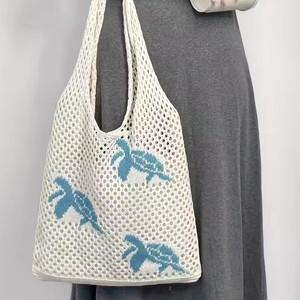 NOVEDAD DE VERANO 2017, bolsas de mano ligeras de uso diario para mujer, bolsas de compras de playa de ganchillo de punto ahuecadas con patrón de tortuga marina - Product Image 2