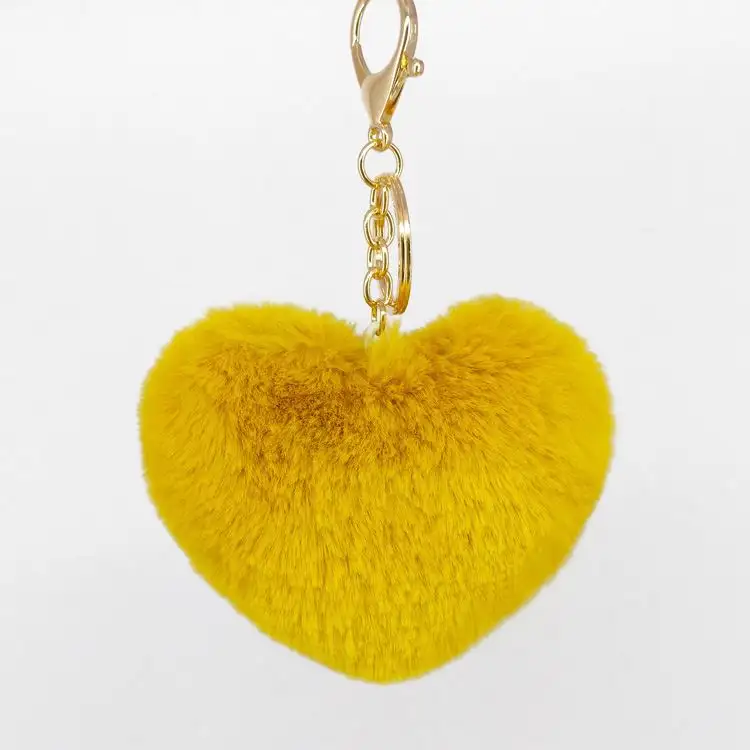 Soft Cute Heart Shape Furball Pompom Keychain Plush Fluffy Ball Rabbit Fur Key Chain Pom Pom Keychain Bag Pendant