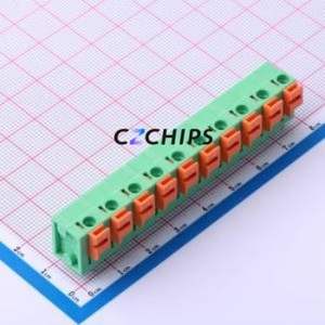 DB142V-7.62-10P-GN Spring Terminal Block Through hole Component (THT),P=7.62mm Connector 1x10P 7.62mm Green 10P - Product Image 1