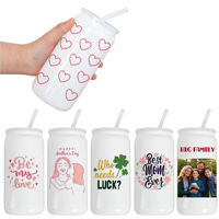 USA 16oz 500ml Blanc Sublimation Blanks Café Tasses En Verre Gobelet avec Couvercles Et Paille Blanche pour Halloween Fête Des Mères Cadeaux