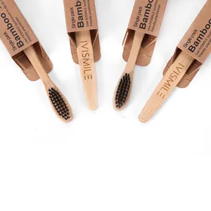 Brosse à dents en bambou OEM à poils de charbon de bois approuvée biodégradable et écologique avec emballage et logo personnalisés Vente en gros personnalisée