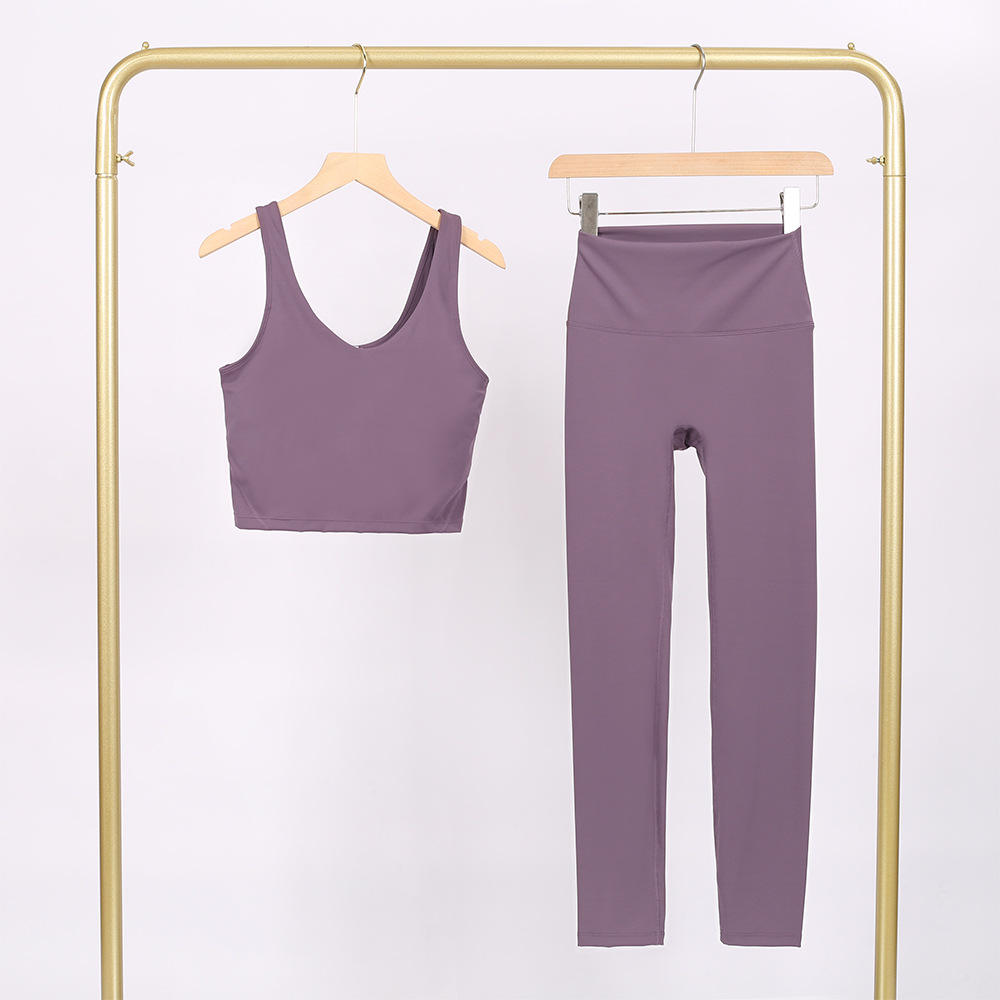 Iris purple u-shaped vest and nine-point pants set
