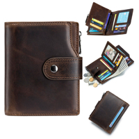 Dompet Pria Kulit PU Vintage, Anti RFID, Kapasitas Besar, Resleting Vertikal, Kantong Koin, Tempat Kartu Kredit, Penutup Kancing