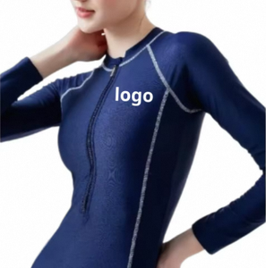 Traje de Baño de una Pieza para Mujer, Protección Solar UPF 50+, Color Azul Oscuro, Mangas Largas, Diseño de Olas y Animales, Hecho de Spandex/Nailon, OEM/ODM - Product Image 3