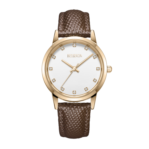 rose gold with brown leather