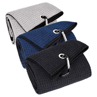 Serviettes de golf personnalisées avec logo, 16"x24", pliables en trois, en microfibre gaufrée, portables, pour sac de golf avec mousqueton