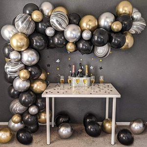 Black Gold Silver Balloon Arch Kit Chrome Balloon Garland for Birthday Party Wedding Halloween Christmas Party Decorations