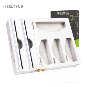 PiliPili Bamboo Wrap Cutter Storage Box 43x33.5x7.5cm Wall Mounted Kitchen Organizer For <b>Foil</b> Plastic Sandwich Bags - Product Image 2