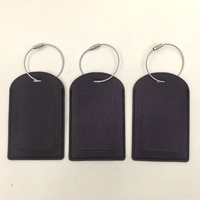 Tag Bagasi Kulit PU Hitam Custom dengan Loop Kawat Baja, Logo Debossed Custom, Penutup Privasi, Tag ID Koper