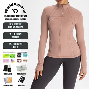 Veste de sport confortable et ajustée avec fermeture éclair pour la gym, le fitness et le yoga, fermeture éclair dorée, logo personnalisé, fabricant de vêtements <span class=keywords><strong>Lulus</strong></span> - Product Image 1