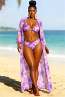 Op maat gemaakte 3-delige bikiniset met omslagdoek, regenboog bloemenprint, Miami Carnival badpak, groothandel, bulk, private label, OEM badkleding 2027