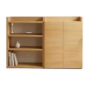 Librería de Diseño Contemporáneo en Madera Natural con Estantes Abiertos y Puertas <span class=keywords><strong>Cerradas</strong></span> <span class=keywords><strong>para</strong></span> Sala de Estar y Oficina en Casa - Product Image 1
