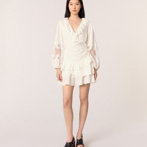 Mini robe décontractée à col en V pour femmes avec manches brodées à volants Mini robes pour un usage quotidien - Product Image 4