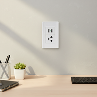 Enchufe de Pared de 3 Polos Estándar Estadounidense de Material Plástico de PC Ignífugo de Color Blanco con Puertos USB Tipo A Dobles