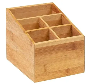 Desktop Organiser 4 Compartment Kitchen Organiser Box Wooden Open Storage Display Tray Box