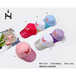 Gorra de Béisbol Infantil con Bordado de Mariposa, Rosa, Rojo, Blanco, Azul, Morado, con Brillo en el Borde, Talla Única - Product Image 1