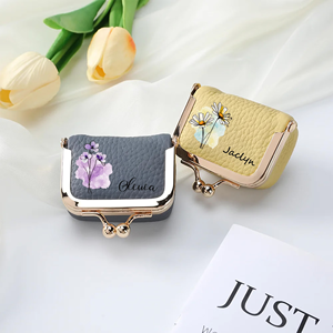 Uionen Custom Personalized Name Birth Flower <b>Mini</b> Leather Jewelry <b>Box</b> Vintage Kiss Lock Portable Travel Jewelry Organizer Coin - Product Image 1