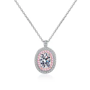 Zirkon Sterling Silber Modeschmuck Set Diamant Zirkon Pink Dan Shaped Anhänger Halskette für Frauen