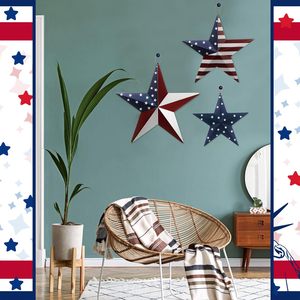 Moderne luxe Art déco Antique métal tenture murale 4 juillet porte décoration grange étoile ancienne gloire drapeau américain gravé décoration murale - Product Image 5
