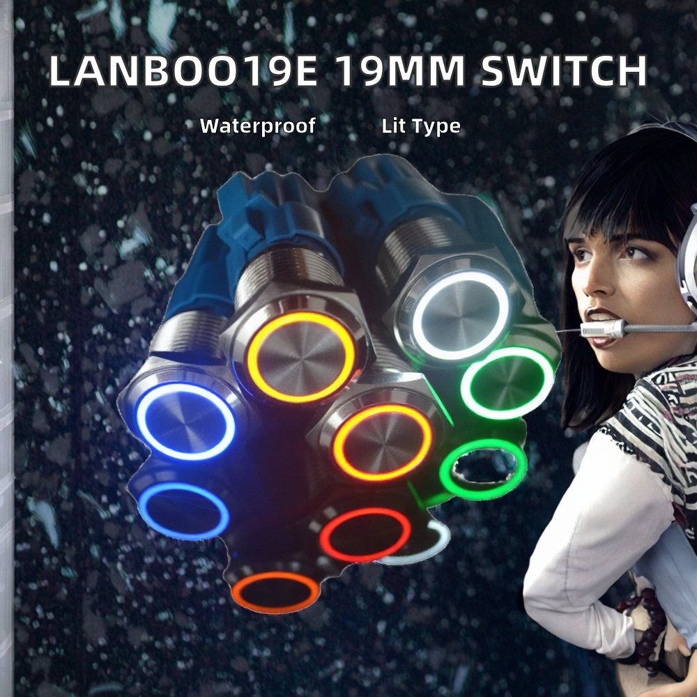 LANBOO19E 19mm Momentary Push Button Switch 16A 1NO Waterproof Industrial Automation Control Brass Material IP67 Level Max 220V