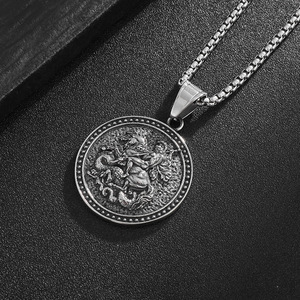 Collar con Colgante de Caballero Matando al Dragón de San Jorge en Acero Inoxidable, Estilo Vintage, Unisex, Cadena de 3mm y 60cm - Product Image 2