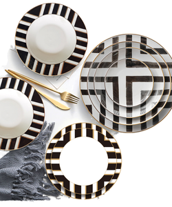 Assiette de présentation classique en porcelaine noire et blanche, en céramique, design simple noir et rouge, service de table en porcelaine fine pour mariage - Product Image 2