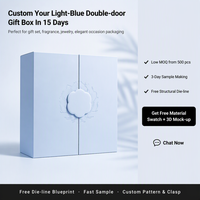 Boîte cadeau de luxe personnalisée bleu clair à double porte avec fermoir floral et motif floral en relief pour parfum – Nouveau design pour le marché américain