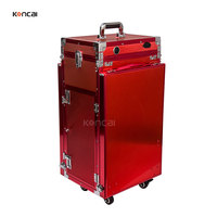 Trousse de Maquillage et Manucure Professionnelle Pliable à Roulettes avec Double Plateau pour Techniciens de Salon et Artistes