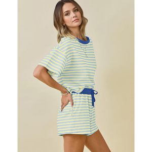 Striped Sleepwear <b>Set</b> For Women Summer <b>2</b> <b>Piece</b> Casual Pajamas Short Sleeve T Shirt And Shorts Outfits Soft Knitted Fabric - Product Image 4