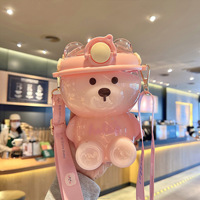 Bouteille d'eau portable en plastique de grande capacité 1000 ml, motif animal mignon et kawaii, forme d'ours transparente, pour enfants
