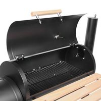 Barbecue à charbon de bois grand baril extérieur avec roues de chariot de table d'appoint pour patio et fêtes d'arrière-cour