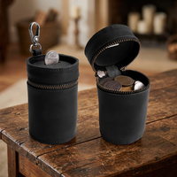 Porte-monnaie miniature cylindrique en cuir véritable embossé, en cuir de vachette durable, marron, avec porte-clés et pochette zippée, idéal pour les cadeaux