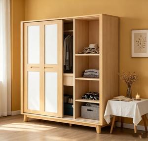 Armoire scandinave moderne en bois avec portes coulissantes et étagères ouvertes, meuble de rangement autoportant pour chambre à coucher - Product Image 2