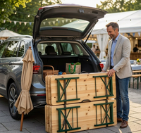 Ensemble table et banc pliants en bois de sapin de qualité commerciale pour restaurant, gain de place, pour terrasse extérieure, jardin, cour arrière, salle à manger