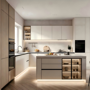 Diseño Integral de Villa Moderna, Muebles Modulares a Medida que Ahorran Espacio, Cajones <span class=keywords><strong>con</strong></span> Iluminación LED, Tiradores Dorados, Gabinetes de Cocina - Product Image 2