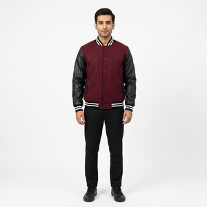 FINER THREADS <b>Men's</b> Custom Letterman Varsity Street Wear Canvas <b>Jacket</b> Front Custom Colors Breathable <b>Long</b> Sleeve Stand Collar - Product Image 1