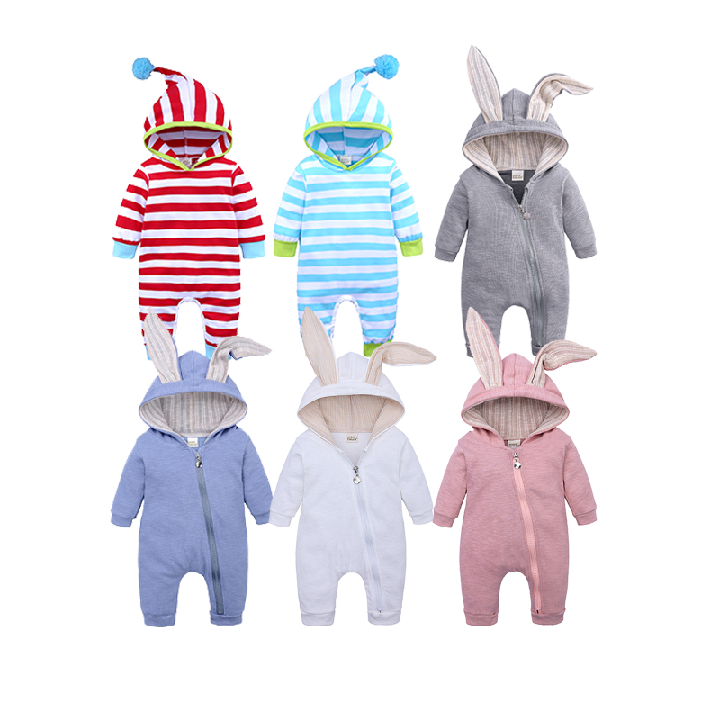 Новое поступление осень бутик детской одежды с длинным рукавом комбинезон с капюшоном новорожденного ребенка ползунки