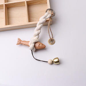 Neue Glücks münze Holz Fisch geformte Baumwolle Seil Knoten Holz Fisch Dekoration Massivholz geschnitzte Möbel Wand dekoration - Product Image 2