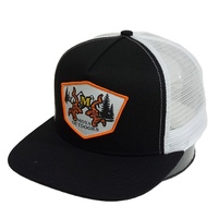Casquette Trucker à 5 Panneaux Bicolore à Visière Plate en Maille, Casquette Snapback d'Extérieur avec Logo Personnalisé en Patch Tissé