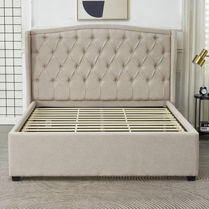 Lussuosa fabbrica di Honglin all'ingrosso colore Beige bottoni alata morbida testiera in velluto <span class=keywords><strong>tessuto</strong></span> imbottito doppio <span class=keywords><strong>letto</strong></span> - Product Image 4