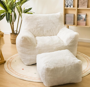 2025大人と10代用のモダンな大型フェイクファービーンバッグカウチ快適な読書椅子リビングルームまたはホテル用フットスツール付き - Product Image 1