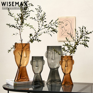 WISEMAX MEUBLES Offre Spéciale Italie meubles de salon décor à la maison vase en verre créatif brun sourire visage verre bourgeon pots de fleurs - Product Image 2