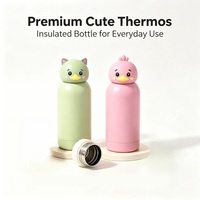 Botol Air Termos Stainless Steel Dinding Ganda Anti Bocor Bebas BPA dengan Tutup Motif Hewan Lucu, Cangkir Karakter Kawaii untuk Anak dan Dewasa